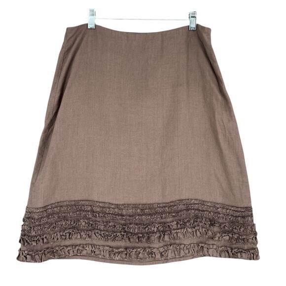 Eileen Fisher Brown A-Line Knee Length Ruffled Irish Linen Skirt Petite Small - Picture 1 of 8